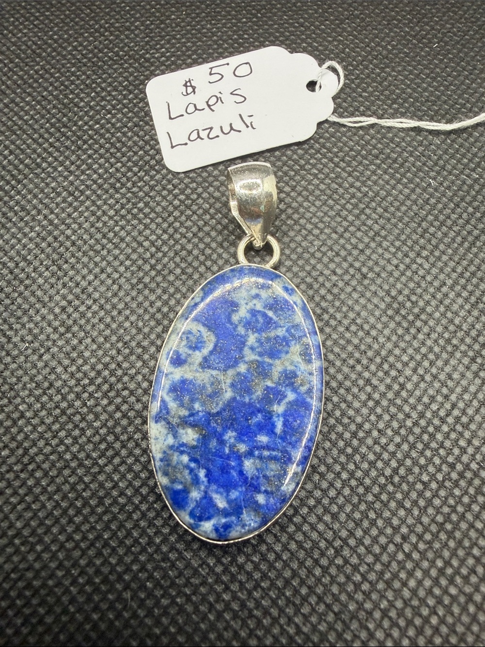 Lapis Lazuli Oval Pendant - Blue Stone Sterling Silver Setting 2.10”